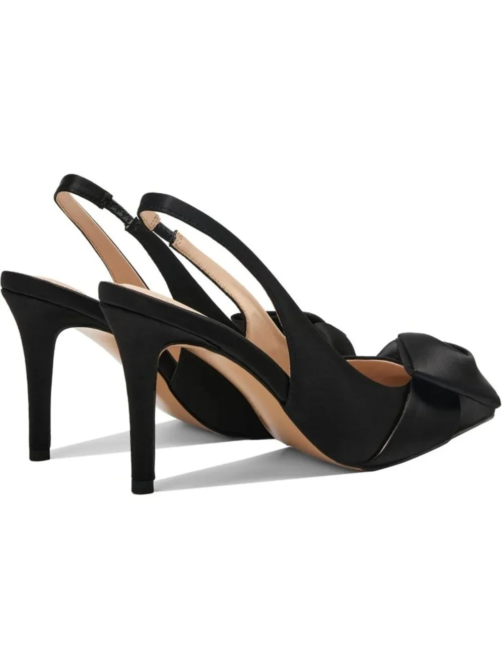 Women's Satin Black Slingback Heels with Bow Pointed Toe Pumps Dress Shoes